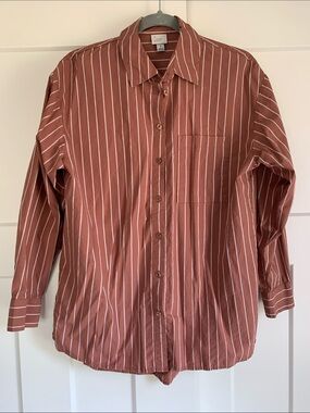 {a new day} Rust & White Vertical-Striped Button-Down Shirt